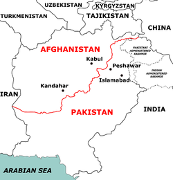 Əfqanıstan və Pakistan sərhədində olan Dürand xətti xəritəsi