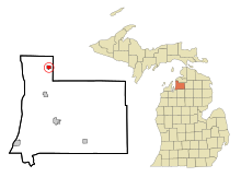 Antrim County Michigan Sisällytetyt ja rekisteröimättömät alueet Ellsworth Highlighted.svg