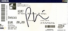 Autogramm von Page Hamilton auf einer Eintrittskarte für ein Helmet-Konzert (20. September 2019)