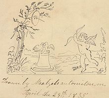 Automaton drawing of Cupid on April 29, 1835, by Maelzel's Juvenile Artist Automaton drawing of Cupid, 29 April 1835.jpg