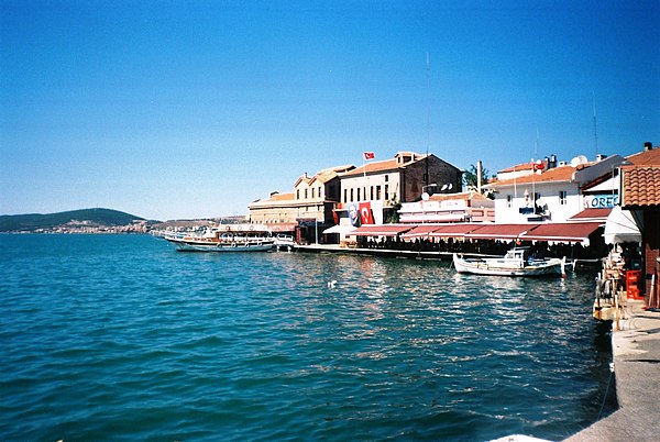 Seafront with old Greek houses in Ayvalık harbour.