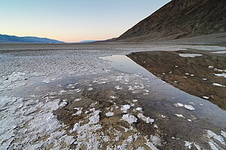 Flooded Badwater Basin, the lowest point in Death Valley