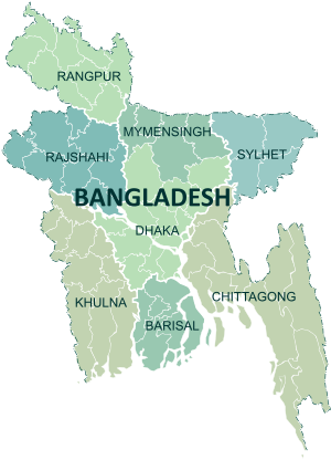 Eine anklickbare Karte von Bangladesch, die die einzelnen Landesteile zeigt. ⓘ