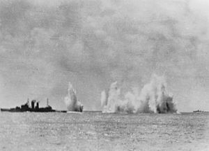 Battle of Java Sea - HMS Exeter under Attack.jpg