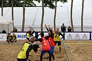 Deutsch: Beachhandball Europameisterschaften 2019 (Beach handball Euro); Tag 5: 6. Juli 2019 – Männer, Platzierungsspiel für die Ränge 5–8, Frankreich-Deutschland 0:2 (18:22, 16:19) English: Beach handball Euro; Day 5: 6 July 2019 – Placement Match/Cross Match for rank 5–8 Men – Frankreich-Deutschland 0:2 (18:22, 16:19)