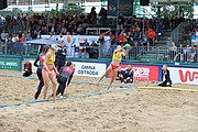 Deutsch: Beachhandball Europameisterschaften 2019 (Beach handball Euro); Tag 5: 6. Juli 2019 – Frauen, Platzierungsspiel für die Ränge 9–12, Deutschland-Polen 2:1 (22:23, 19:16, 7:6) English: Beach handball Euro; Day 5: 6 July 2019 – Placement Match/Cross Match for rank 9–12 Women – Germany-Poland 2:1 (22:23, 19:16, 7:6)