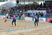 Deutsch: Beachhandball Europameisterschaften 2019 (Beach handball Euro); Tag 5: 6. Juli 2019 – Frauen, Platzierungsspiel für die Ränge 9–12, Deutschland-Polen 2:1 (22:23, 19:16, 7:6) English: Beach handball Euro; Day 5: 6 July 2019 – Placement Match/Cross Match for rank 9–12 Women – Germany-Poland 2:1 (22:23, 19:16, 7:6)