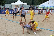 Deutsch: Beachhandball Europameisterschaften 2019 (Beach handball Euro); Tag 2: 3. Juli 2019 – Männer, Vorrunde Gruppe A, Deutschland-Norwegen 2:0 (20:18, 28:12) English: Beach handball Euro; Day 2: 3 July 2019 – Women Preliminary Round Group A – Men Preliminary Round Group A – Germany-Norway 2:0 (20:18, 28:12)