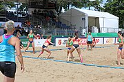 Deutsch: Beachhandball Europameisterschaften 2019 (Beach handball Euro); Tag 2: 3. Juli 2019 – Frauen, Vorrunde Gruppe D, Ukraine-Deutschland 2:0 (23:22, 32:24) English: Beach handball Euro; Day 2: 3 July 2019 – Women Preliminary Round Group D – Ukraine-Germany 2:0 (23:22, 32:24)