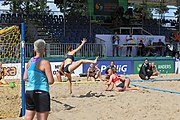 Deutsch: Beachhandball Europameisterschaften 2019 (Beach handball Euro); Tag 2: 3. Juli 2019 – Frauen, Vorrunde Gruppe D, Ukraine-Deutschland 2:0 (23:22, 32:24) English: Beach handball Euro; Day 2: 3 July 2019 – Women Preliminary Round Group D – Ukraine-Germany 2:0 (23:22, 32:24)