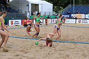 Deutsch: Beachhandball Europameisterschaften 2019 (Beach handball Euro); Tag 2: 3. Juli 2019 – Frauen, Vorrunde Gruppe D, Ukraine-Deutschland 2:0 (23:22, 32:24) English: Beach handball Euro; Day 2: 3 July 2019 – Women Preliminary Round Group D – Ukraine-Germany 2:0 (23:22, 32:24)