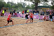 Deutsch: Beachhandball bei den Olympischen Jugendspielen 2018; Tag 6, 12. Oktober 2018; Jungen, Platzierungssspiel Ränge 9-10 – Chinese Taipei (Taiwan)-Uruguay 2:1 English: Beach handball at the 2018 Summer Youth Olympics at 12 October 2018 – Boy's Placement Match 9-10 – Chinese Taipei (Taiwan)-Uruguay 2:1