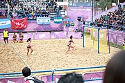 Deutsch: Beachhandball bei den Olympischen Jugendspielen 2018; Tag 6, 12. Oktober 2018; Mädchen, Hauptrundenspiel – Chinese Taipei (Taiwan)-Argentinien 1:2 English: Beach handball at the 2018 Summer Youth Olympics at 12 October 2018 – Girls Main Round – Chinese Taipei (Taiwan)-Argentina 1:2