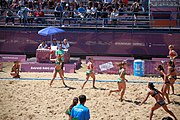 Deutsch: Beachhandball bei den Olympischen Jugendspielen 2018; Tag 4, 10. Oktober 2018; Mädchen, Vorrunde, Gruppe A - Ungarn-Chinese Taipei (Taiwan) 2:0 English: Beach handball at the 2018 Summer Youth Olympics at 10 October 2018 – Girls Preliminary Round Group A‎ – Hungary-Chinese Taipei 2:0