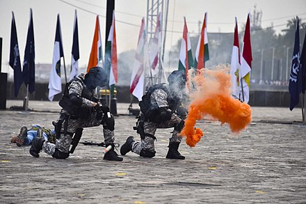 Indian Navy MARCOS during a counter-terrorism demonstration near the Gateway of India in 2018 Beating Retreat and Tattoo ceremony at Gateway of India, 2018 (7).jpg