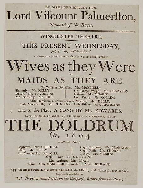 File:Bodleian Libraries, Playbill of Winchester Theatre, Wednesday, July 5, 1797, announcing Wives as they were and maids as they are &c..jpg