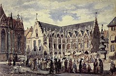 Altstadtmarkt von Südosten. Aquarell von Carl Josef Alois Bourdet um 1880