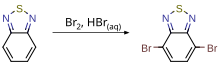 Typical bromination conditions used in the synthesis of ,7-dibromo-2,1,3-benzothiadiazole Bromination of benzothiadiazole.svg