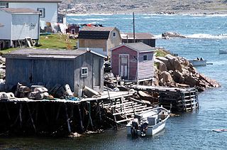 Fishing stage wooden vernacular building associated with the cod fishery in Newfoundland, Canada