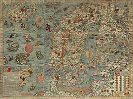 Ingria en la parte más nororiental de la Carta Marina de Olaus Magnus (1539)