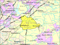 Censoburoo-mapo de Mansfield Township, Burlington Distrikto, Nov-Ĵerzejo