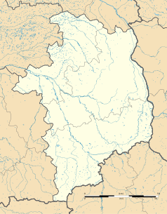 Mapa konturowa Cher, blisko centrum na lewo u góry znajduje się punkt z opisem „Vouzeron”