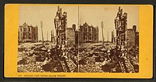 Stereoscopic image of Clark Street after the Great Chicago Fire in 1871 Chicago fire views - Clark Street, from Robert N. Dennis collection of stereoscopic views.jpg