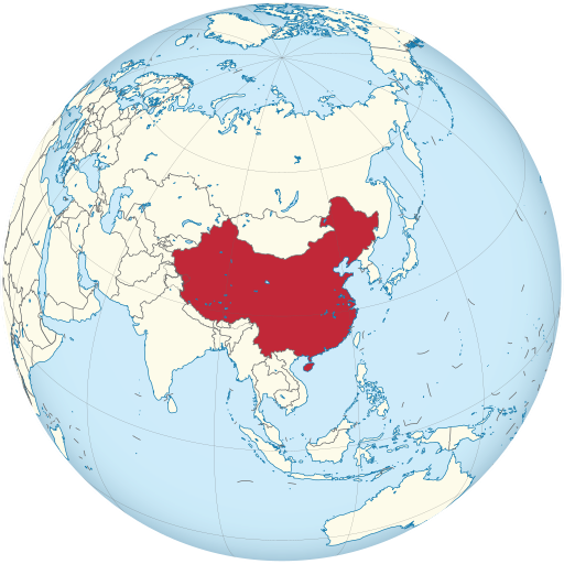 China on the globe (China centered)