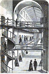 Visiting time at the Clerkenwell House of Detention, 1862 Clerkenwell prison, London, during visiting hours.JPG