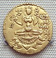 Moneta di Vikramaditya Chandragupta II con il nome del re in caratteri Brahmi 380 415 CE.jpg