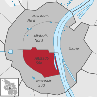 Az Altstadt-Süd kerület elhelyezkedése Köln belvárosában