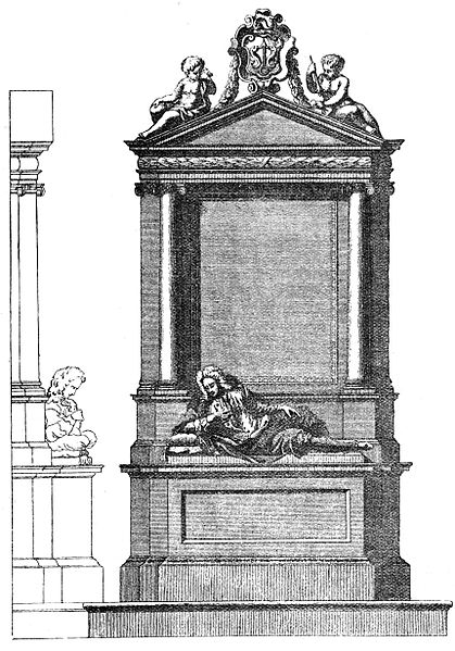 Engraving of Colston's monument in All Saints' Church, Bristol from Bristol Past and Present (1882)