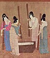 Court ladies pounding silk from a painting (捣练图) by Emperor Huizong.jpg