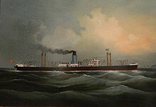 Painting of the 9,076 GRT Cyclops approaching Hong Kong. U-123 sank her in 1942 with the loss of 87 lives. The painting is in the Museum of Liverpool; the artist is unknown. Cyclops approaching Hong Kong.JPG