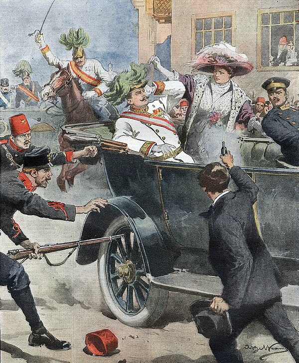 Assassination illustrated in the Italian newspaper La Domenica del Corriere, 12 July 1914 by Achille Beltrame