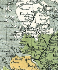 Railway lines in the Duchy of Schleswig on a German map from 1861