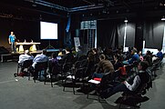 English: Ivan Matejić presenting about Wikipedia as an educational learning tool. EduWiki Conference Belgrade 2014 (24th March), Dom Omladine.