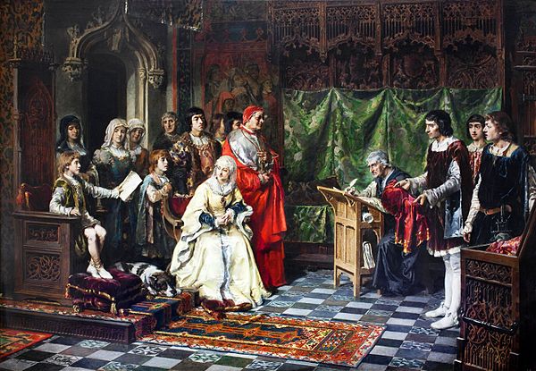 Education of Prince John, by Salvador Martínez Cubells 1877. John was the only son of the Catholic Monarchs and heir of all their domains during his l