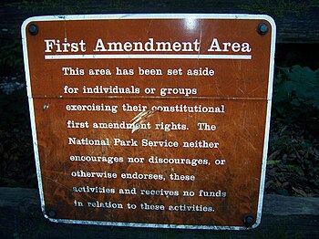 A "First Amendment Area" at Muir Woo...