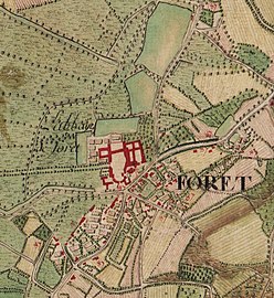 L'Abbaye de Foret sur la carte de Ferraris du XVIIIe siècle.