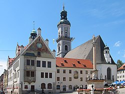 Town square with town hall and Saint George Church