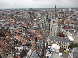 Gent van boven met o.a. rechts het Belfort