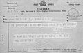 Telegram Announcing marriage of Marjan SR Grodyński & Catherine Grodyńska 25 Oct 1948