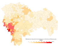 Densidad de población por municipio en 2018.