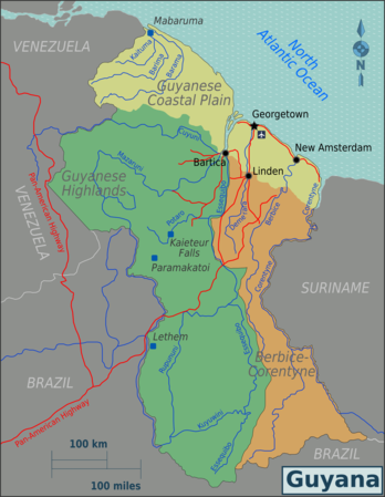 Mapa regionů Guyany