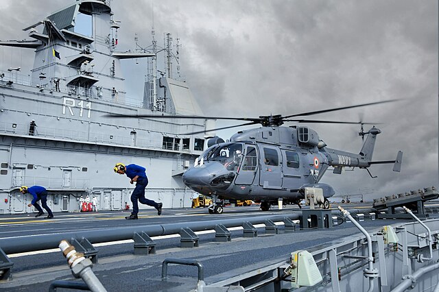 HAL Dhruv on board INS Vikrant during her sea trials