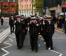 The officers of HMS Forward on parade in Birmingham on 11 November 2010 HMS Forward officers marching in Birmingham, 2010.jpg