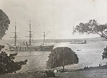 HMS Nelson photographed in Sydney Harbour, with Fort Denison in the background, around 1885 HMS Nelson in Sydney Harbour between 1885.jpg