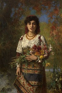 Girl with flowers (Originally untitled) label QS:Len,"Girl with flowers (Originally untitled)" 1907