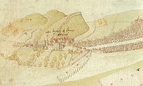 Detail from the so-called 'Hertford sketch' of Edinburgh in 1544, showing Holyrood Palace, described as 'the kyng of Skotts palas' Holyrood Palace 1544.jpg